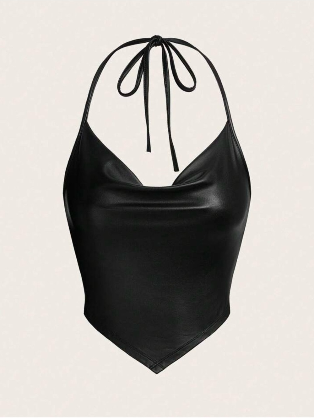 SHEIN Black Faux Leather Halter Cowl Neck Tank